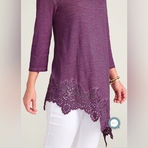 NWT Soft Surroundings Tunic Ayesha Lace Trim Argyle Purple Size M